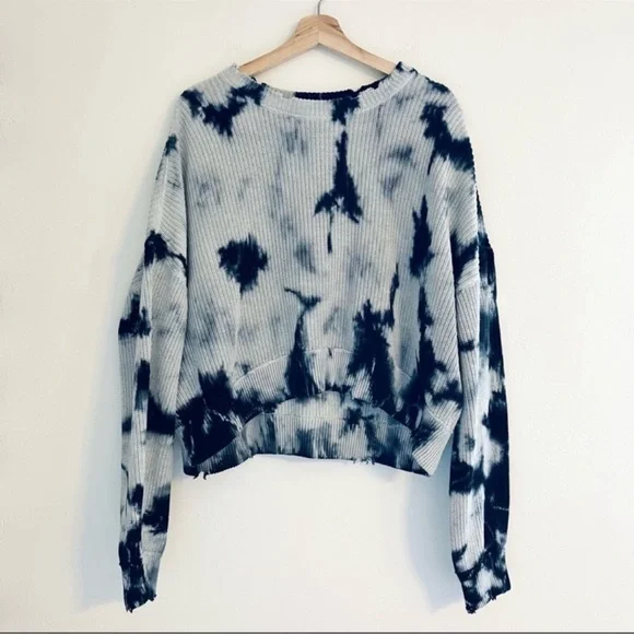 Pistola Eva Tie-Dye Oversized Cropped Slouch Sweater In Black Storm Size Medium - Picture 1 of 8